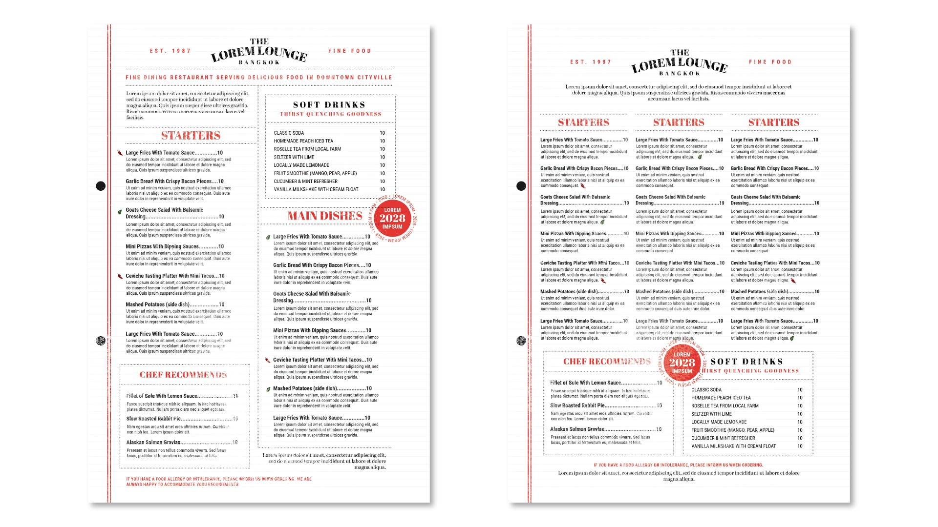 Typographic Menu Layout for Restaurant Cafe Bar