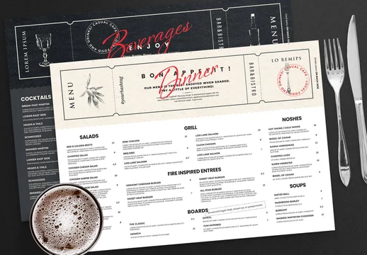 Contemporary Food Menu Layout for Cafes Bar Restaurant
